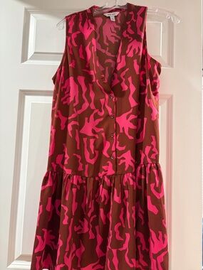 Nine West Brown Dress with Hot Pink Abstract Print